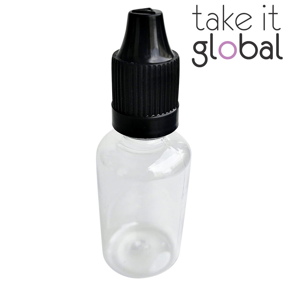 30ml Plastic Bottle Transparent Round / Black Cap with dropper