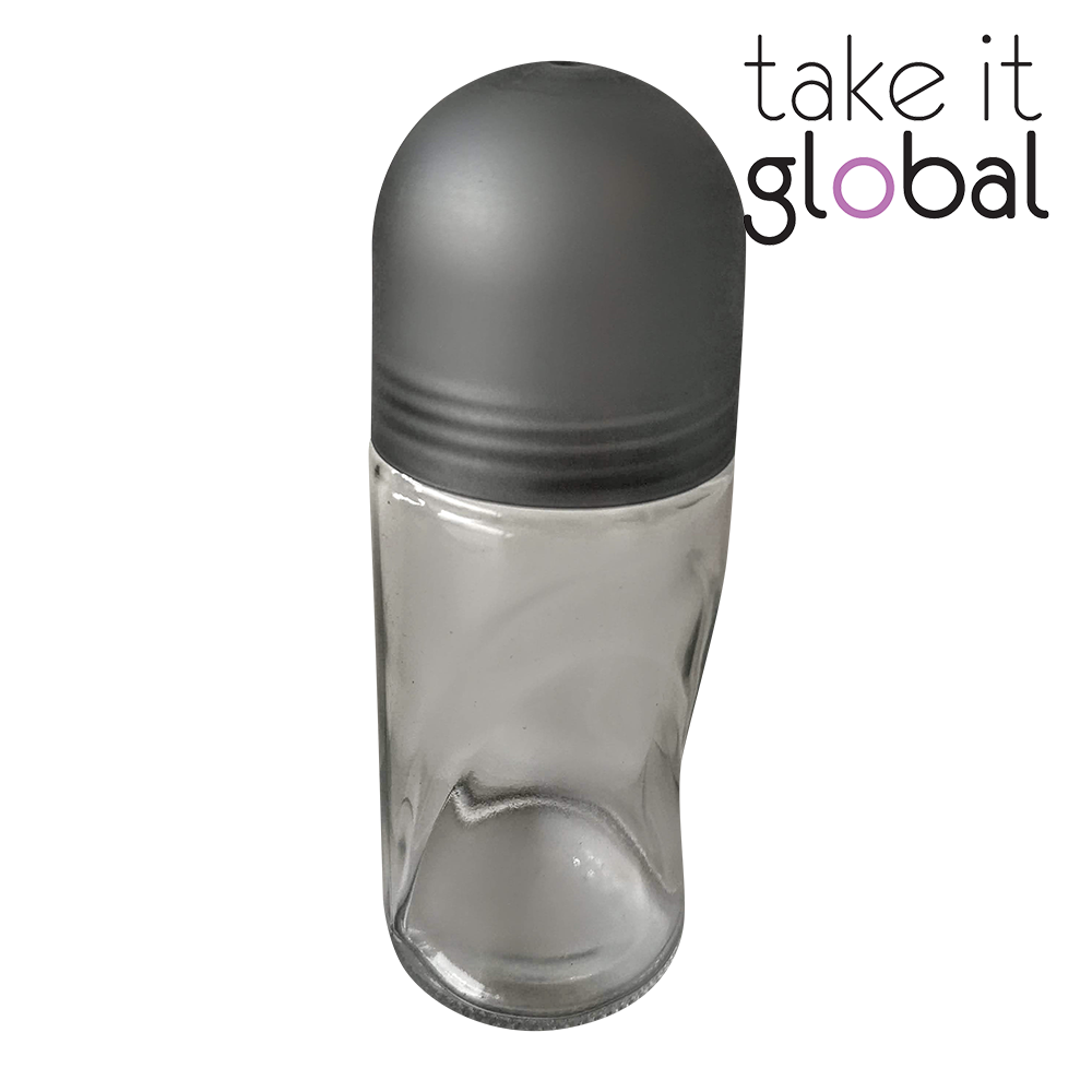 50ml Roll On / Roller Bottle - Transparent Clear Glass / Pearl Grey Cap
