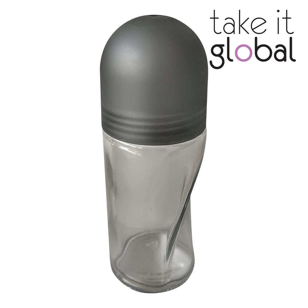 50ml Roll On / Roller Bottle - Transparent Clear Glass / Pearl Grey Cap