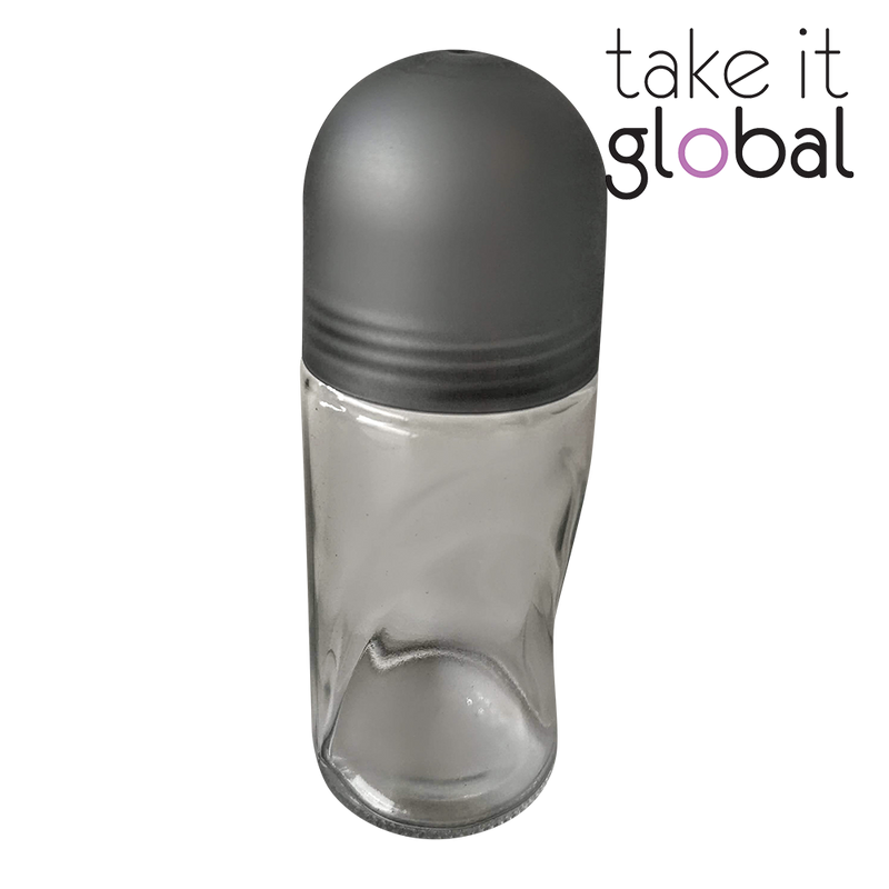 50ml Roll On / Roller Bottle - Transparent Clear Glass / Pearl Grey Cap