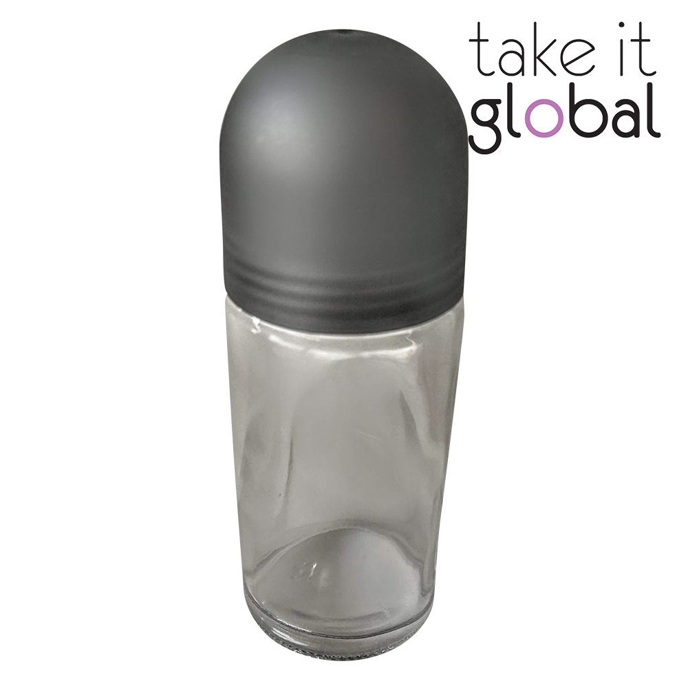 50ml Roll On / Roller Bottle - Transparent Clear Glass / Pearl Grey Cap
