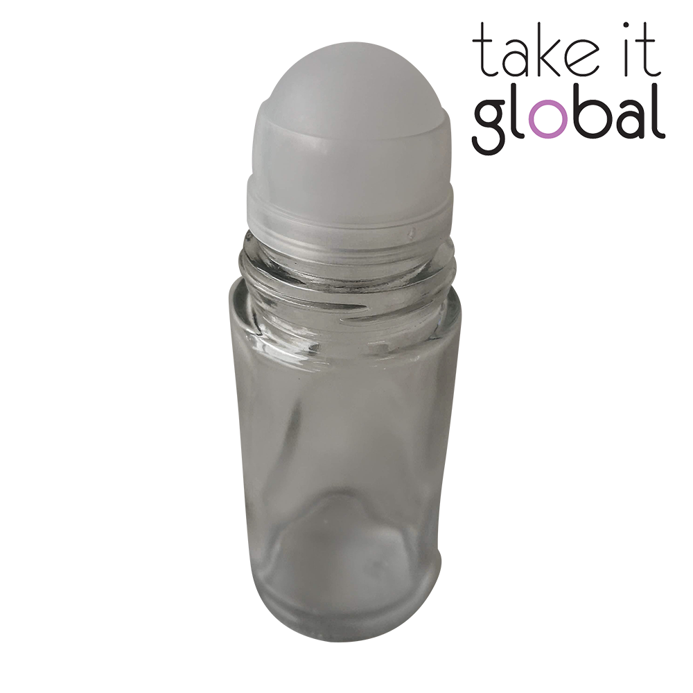 50ml Roll On / Roller Bottle - Transparent Clear Glass / Pearl Grey Cap