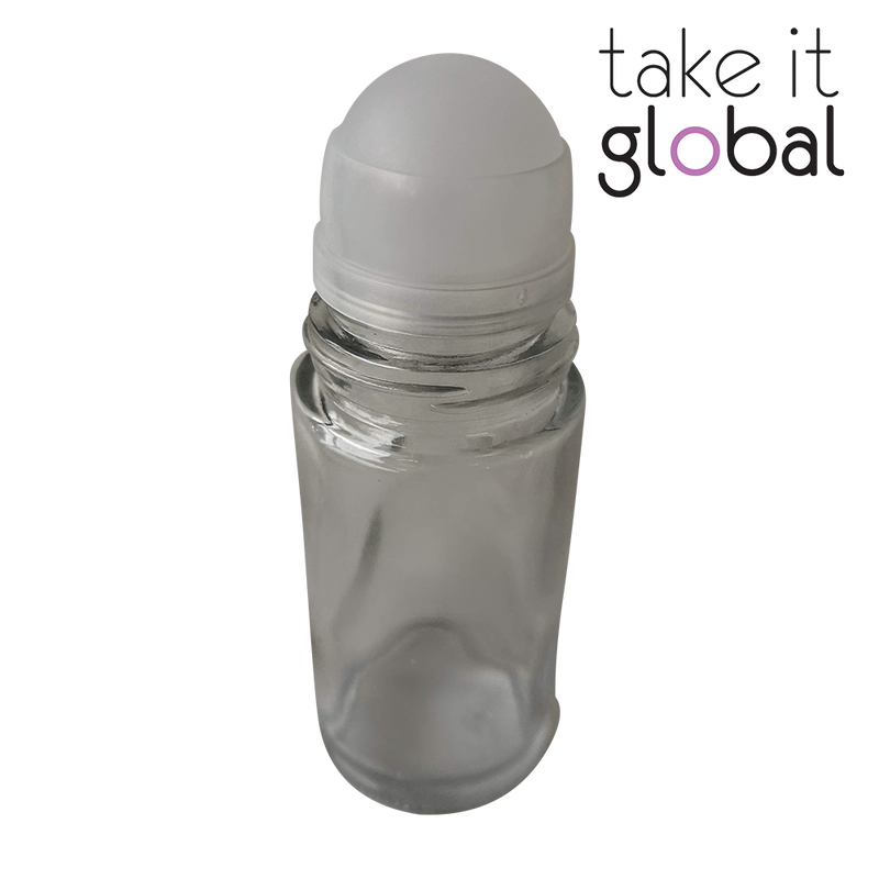 50ml Roll On / Roller Bottle - Transparent Clear Glass / Pearl Grey Cap