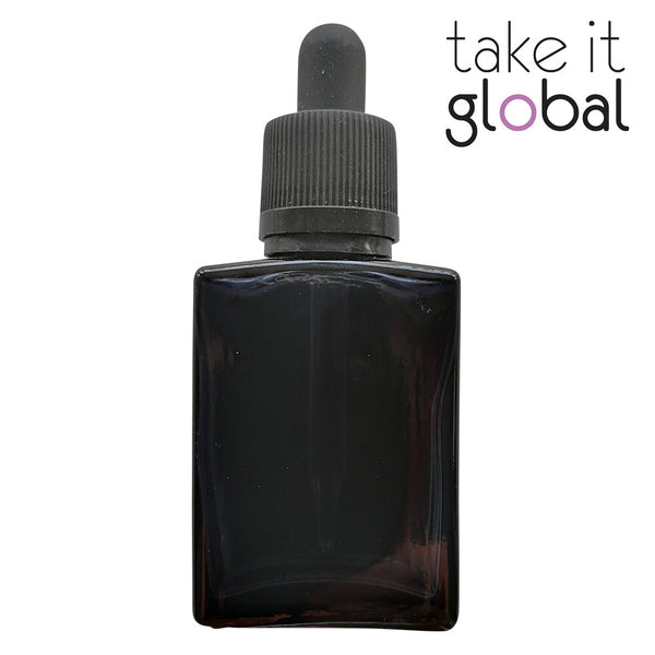 30ml Bottle Square Glass Black Colour with Rubber Dropper